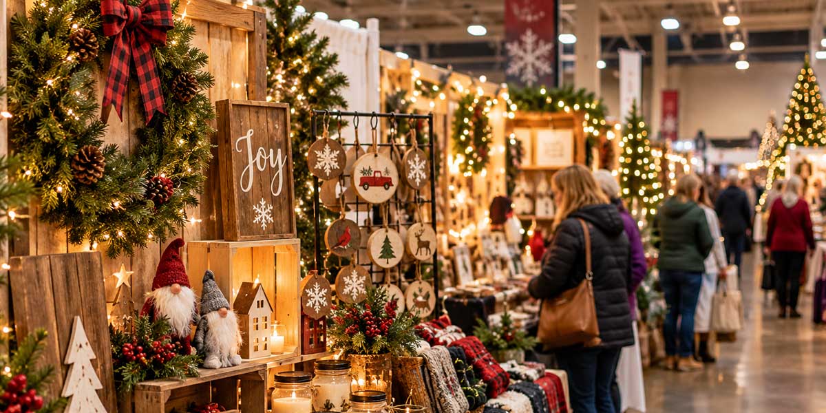 Holiday craft market featuring handmade gifts and Christmas decorations
